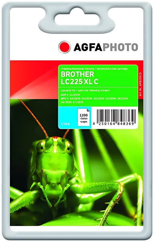 AgfaPhoto APB225CD Tintenpatrone cyan, 1.200 Seiten 11.8ml (ersetzt Brother LC225XLC)