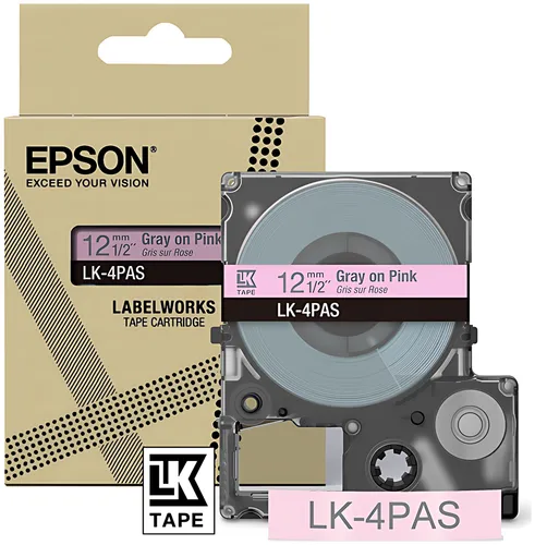 Epson C53S672103/LK-4PAS DirectLabel-Etiketten grau auf rosa 12mm x 8m