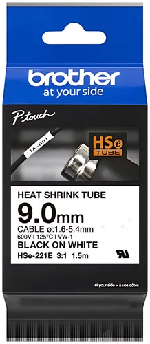 Brother HSE-221E Heissschrumpfschlauch schwarz auf weiss 8,8mm x 1,5m