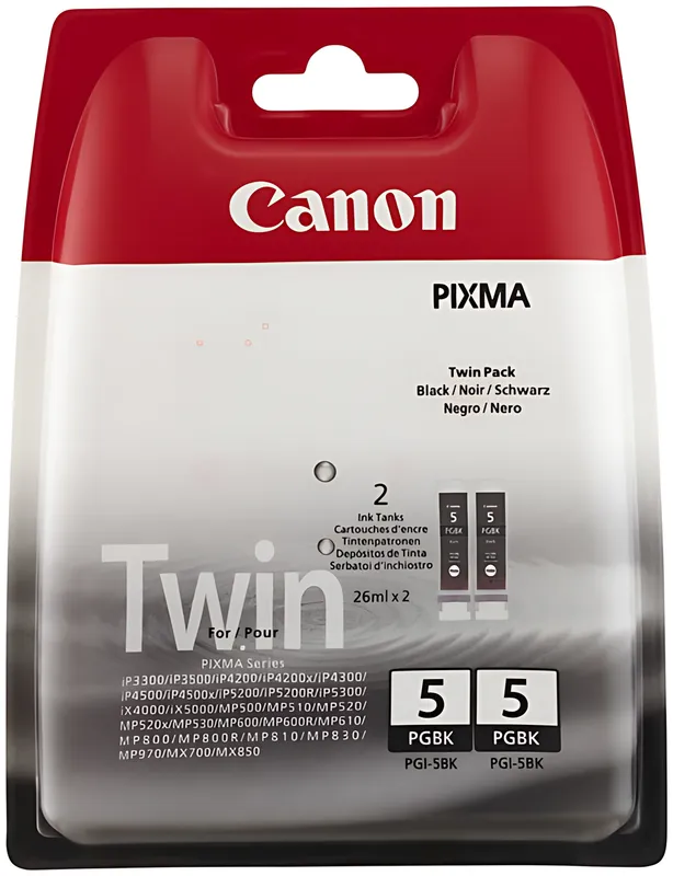 Canon 0628B025/PGI-5BK Tintenpatrone schwarz pigmentiert Doppelpack, 2x800 Seiten ISO/IEC 24711 26ml VE=2