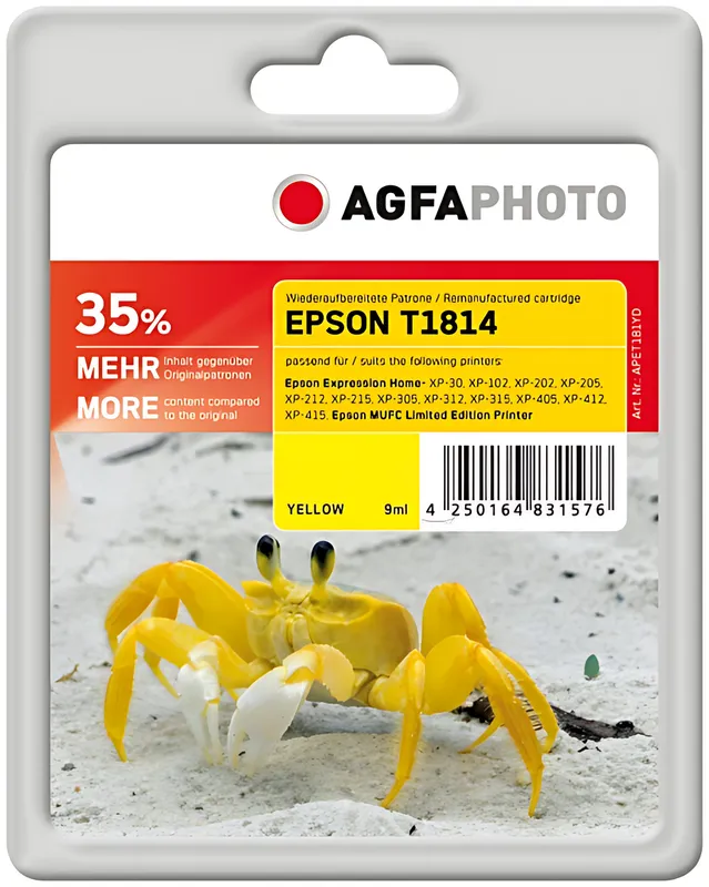 AgfaPhoto APET181YD Tintenpatrone gelb, 650 Seiten 9ml (ersetzt Epson 18XL)