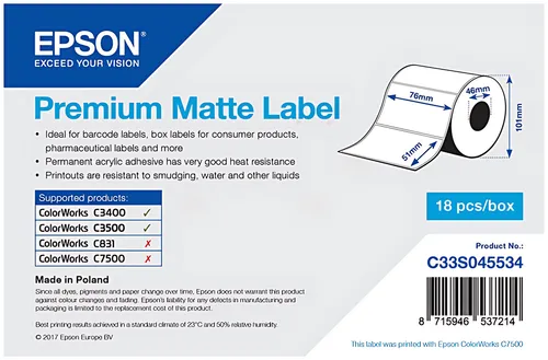 Epson C33S045534 Format-Etiketten die-cut 76mm x 51mm 650 label VE=1