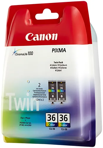 Canon 1511B025/CLI-36 Tintenpatrone color Doppelpack, 2x249 Seiten 12ml VE=2