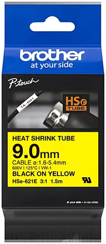 Brother HSE-621E Heissschrumpfschlauch schwarz auf gelb 9mm x 1,5m
