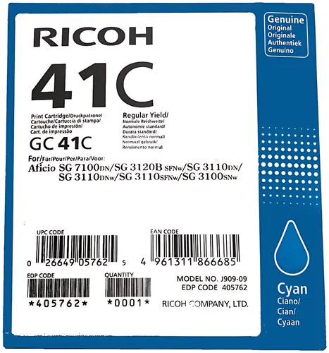 Ricoh 405762/GC-41C Gelkartusche cyan, 2.200 Seiten ISO/IEC 24711