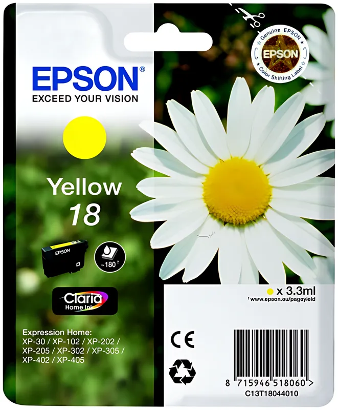 Epson C13T18044012/18 Tintenpatrone gelb, 180 Seiten 3ml