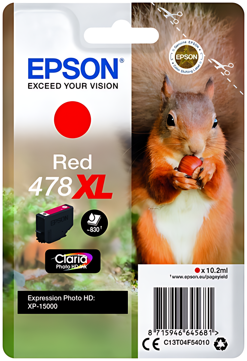 Epson C13T04F54010/478XL Tintenpatrone rot High-Capacity, 830 Seiten 10,2ml