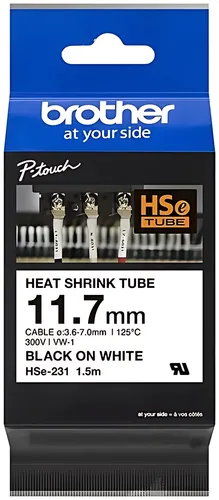 Brother HSE-231 Heissschrumpfschlauch schwarz auf weiss 11,7mm x 1,5m