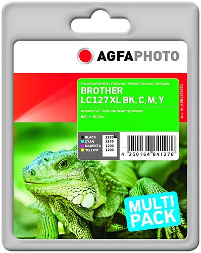 AgfaPhoto APB127SETD Tintenpatrone MultiPack Bk,C,M,Y, 4x1.200 Seiten 28ml + 3x16ml VE=4 (ersetzt Brother LC125XLC LC125XLM LC125XLY LC127XLBK LC127XLVALBP)